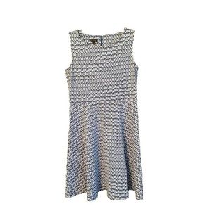 Talbots navy patterned pleated dress size medium. High neck. EUC